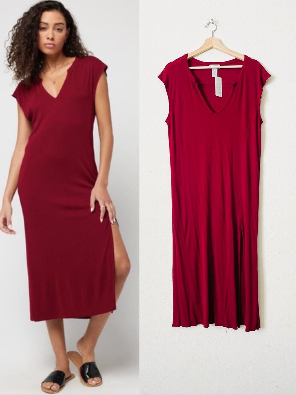 NWT Lspace SMALL Robyn notch neck ribbed knit midi dress in Cabernet maroon